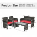 4 Pieces Patio Rattan Furniture Set with Glass Table and Loveseat - Gallery View 14 of 50