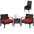 3 Pieces PE Rattan Wicker Sofa Set with Washable and Removable Cushion for Patio - Gallery View 27 of 36