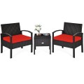 3 Pieces PE Rattan Wicker Sofa Set with Washable and Removable Cushion for Patio - Gallery View 33 of 36