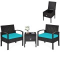 3 Pieces PE Rattan Wicker Sofa Set with Washable and Removable Cushion for Patio - Gallery View 15 of 36