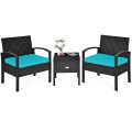 3 Pieces PE Rattan Wicker Sofa Set with Washable and Removable Cushion for Patio - Gallery View 21 of 36