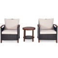 3 Pieces Solid Wood Frame Patio Rattan Furniture Set - Gallery View 3 of 48