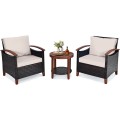 3 Pieces Solid Wood Frame Patio Rattan Furniture Set - Gallery View 10 of 48