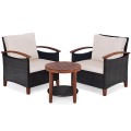 3 Pieces Solid Wood Frame Patio Rattan Furniture Set - Gallery View 9 of 48