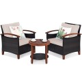 3 Pieces Solid Wood Frame Patio Rattan Furniture Set - Gallery View 11 of 48