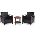 3 Pieces Solid Wood Frame Patio Rattan Furniture Set - Gallery View 8 of 48