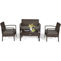 4 Pieces Patio Rattan Cushioned Furniture Set with Loveseat and Table - Gallery View 22 of 25