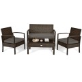 4 Pieces Patio Rattan Cushioned Furniture Set with Loveseat and Table - Gallery View 15 of 25