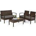 4 Pieces Patio Rattan Cushioned Furniture Set with Loveseat and Table - Gallery View 20 of 25