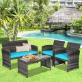 4 Pieces Patio Rattan Furniture Set with Glass Table and Loveseat - Gallery View 26 of 50