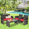 4 Pieces Patio Rattan Furniture Set with Glass Table and Loveseat - Gallery View 16 of 50