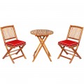 3 Pieces Patio Folding Wooden Bistro Set Cushioned Chair - Gallery View 26 of 35