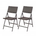 Set of 2 Folding Patio Rattan Portable Dining Chairs - Gallery View 3 of 16
