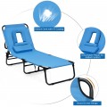 Outdoor Folding Chaise Beach Pool Patio Lounge Chair Bed with Adjustable Back and Hole