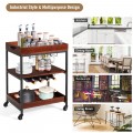3 Tiers Kitchen Island Serving Bar Cart with Glasses Holder and Wine Bottle Rack - Gallery View 10 of 11