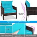 5 Pieces Patio Rattan Sofa Ottoman Furniture Set with Cushions - Gallery View 32 of 46
