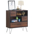 3-Tier Wood Storage Cabinet with Drawers and 4 Metal Legs - Gallery View 5 of 13