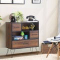 3-Tier Wood Storage Cabinet with Drawers and 4 Metal Legs - Gallery View 2 of 13