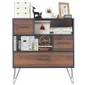 3-Tier Wood Storage Cabinet with Drawers and 4 Metal Legs - Gallery View 6 of 13