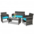 4 Pieces Patio Rattan Furniture Set with Glass Table and Loveseat - Gallery View 27 of 50