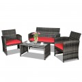 4 Pieces Patio Rattan Furniture Set with Glass Table and Loveseat - Gallery View 17 of 50