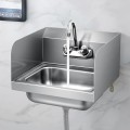 Stainless Steel Sink Wall Mount Hand Washing Sink with Faucet and Side Splash - Gallery View 7 of 11