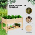 Wood Elevated Planter Bed with Lockable Wheels Shelf and Liner