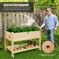 Wood Elevated Planter Bed with Lockable Wheels Shelf and Liner - Gallery View 6 of 11
