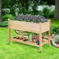 Wood Elevated Planter Bed with Lockable Wheels Shelf and Liner - Gallery View 8 of 11