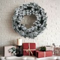 24" Pre-Lit Cordless Artificial Snow Flocked Christmas Pine Wreath with LED lights