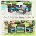 4 Pieces Patio Rattan Furniture Set with Glass Table and Loveseat - Gallery View 28 of 50