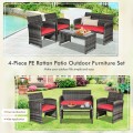 4 Pieces Patio Rattan Furniture Set with Glass Table and Loveseat - Gallery View 18 of 50