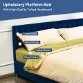Full Tufted Upholstered Platform Bed Frame with Flannel Headboard - Gallery View 11 of 23