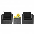 3 Pieces Patio Wicker Furniture Set with Cushion - Gallery View 21 of 60
