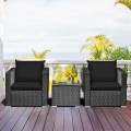 3 Pieces Patio Wicker Furniture Set with Cushion - Gallery View 13 of 60