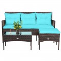 3 Pieces Patio Furniture Sectional Set with 5 Cozy Seats and Back Cushions