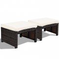 2 Pieces Patio Rattan Ottomans with Soft Cushion for Patio and Garden - Gallery View 41 of 44