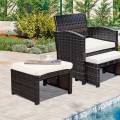 2 Pieces Patio Rattan Ottomans with Soft Cushion for Patio and Garden - Gallery View 40 of 44