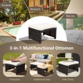 2 Pieces Patio Rattan Ottomans with Soft Cushion for Patio and Garden - Gallery View 35 of 44