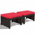 2 Pieces Patio Rattan Ottomans with Soft Cushion for Patio and Garden - Gallery View 30 of 44