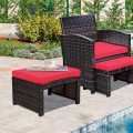 2 Pieces Patio Rattan Ottomans with Soft Cushion for Patio and Garden - Gallery View 29 of 44