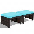2 Pieces Patio Rattan Ottomans with Soft Cushion for Patio and Garden - Gallery View 19 of 44