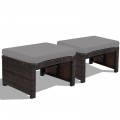2 Pieces Patio Rattan Ottomans with Soft Cushion for Patio and Garden - Gallery View 8 of 44