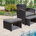 2 Pieces Patio Rattan Ottomans with Soft Cushion for Patio and Garden - Gallery View 6 of 44