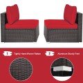 2 Pieces Patio Rattan Armless Sofa Set with 2 Cushions and 2 Pillows - Gallery View 33 of 58