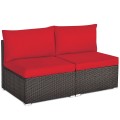 2 Pieces Patio Rattan Armless Sofa Set with 2 Cushions and 2 Pillows - Gallery View 26 of 58