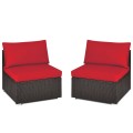2 Pieces Patio Rattan Armless Sofa Set with 2 Cushions and 2 Pillows - Gallery View 31 of 58