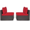 2 Pieces Patio Rattan Armless Sofa Set with 2 Cushions and 2 Pillows - Gallery View 32 of 58