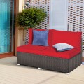 2 Pieces Patio Rattan Armless Sofa Set with 2 Cushions and 2 Pillows - Gallery View 24 of 58
