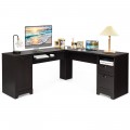 66 x 66 Inch L-Shaped Writing Study Workstation Computer Desk with Drawers - Gallery View 3 of 36